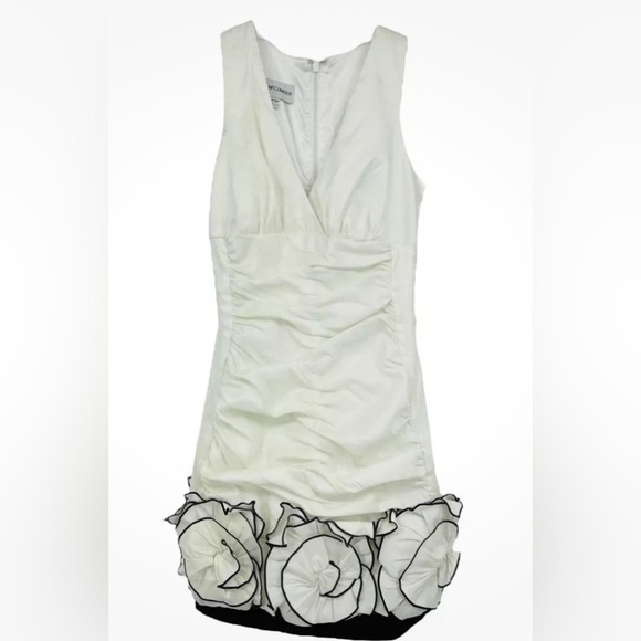 VTG Jessica McClintock Formal Mini Dress White Ruched Sleeveless Stretch 4 - Picture 1 of 3